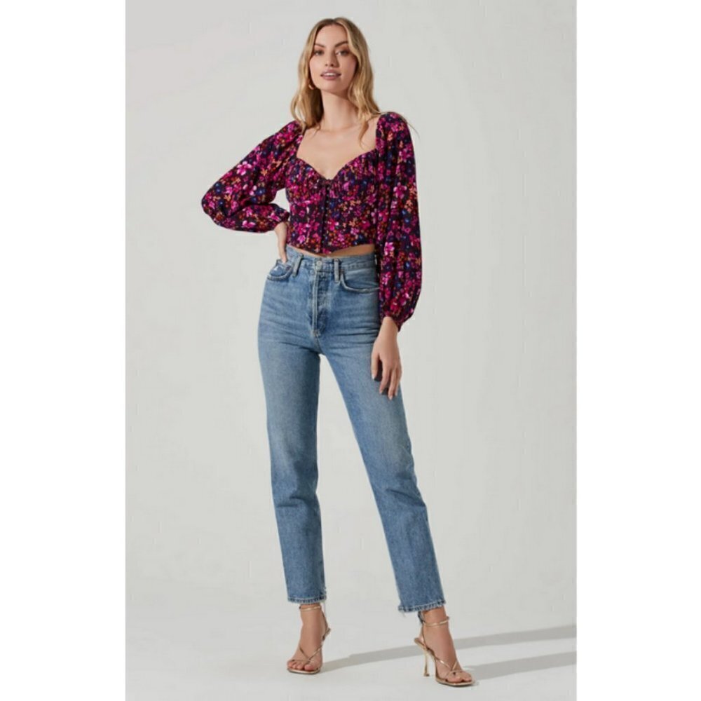 💕ASTR💕 Edwina Floral Corset Long Sleeve Top ~ Purple Floral Print XS NWT - Picture 7 of 14
